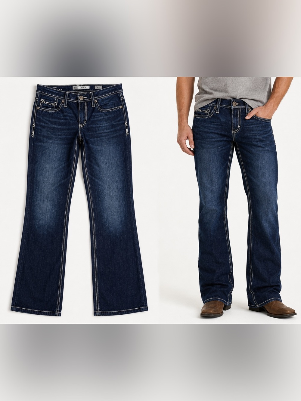 BKE Aiden Mens 30L Bootcut Jeans Dark Wash Contrast Stitch Western Denim